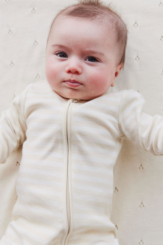 Jamie Kay - Pima Cotton Frankie Zip Onepiece - Oat/Cloud Stripe