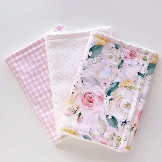 Set of 3 Premium Burp Cloths - Pink - Little Bambino Bear