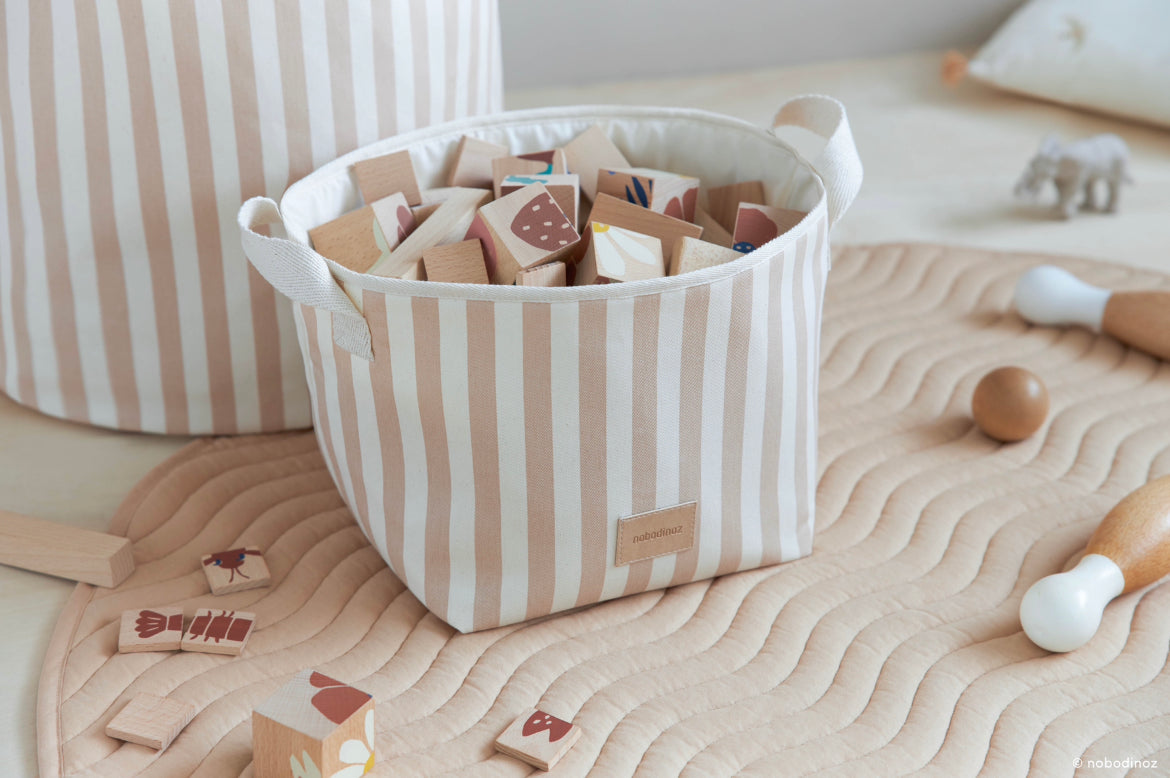 Nododinoz Django Toy Basket - Taupe Stripes/ Natural
