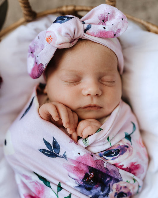 Floral Kiss Jersey Wrap and Topknot | Little Bambino Bear