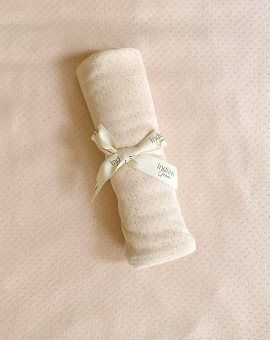 India and Grace - Organic Cotton Pointelle Light Blanket Swaddle - Pale Peach