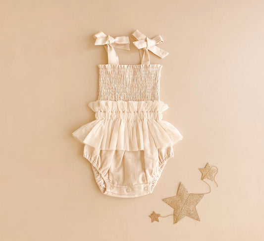 India and Grace - Shirred Tutu Romper - Creamy Ivory