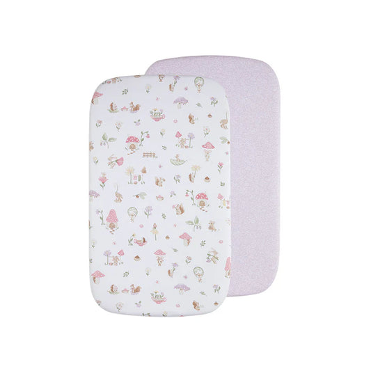 Two baby blankets, one with a floral pattern and one solid color, on a white background.