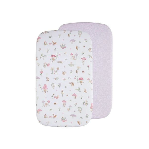 Two baby blankets, one with a floral pattern and one solid color, on a white background.