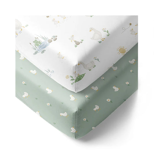 2 Pack Organic Cot Fitted Sheet - Goosey Goosey