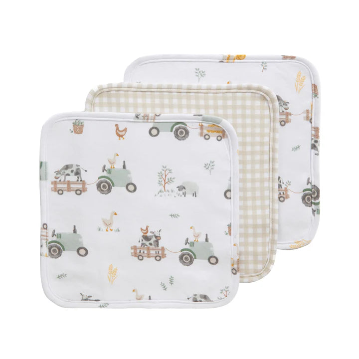 3 Pack Organic Wash Cloths - Tractor Ride