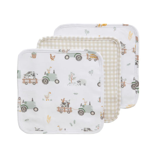 3 Pack Organic Wash Cloths - Tractor Ride