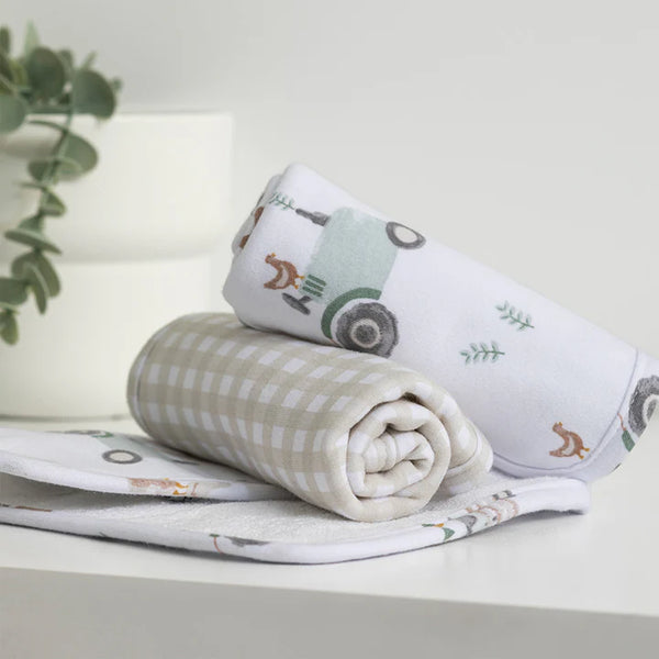 3 Pack Organic Wash Cloths - Tractor Ride