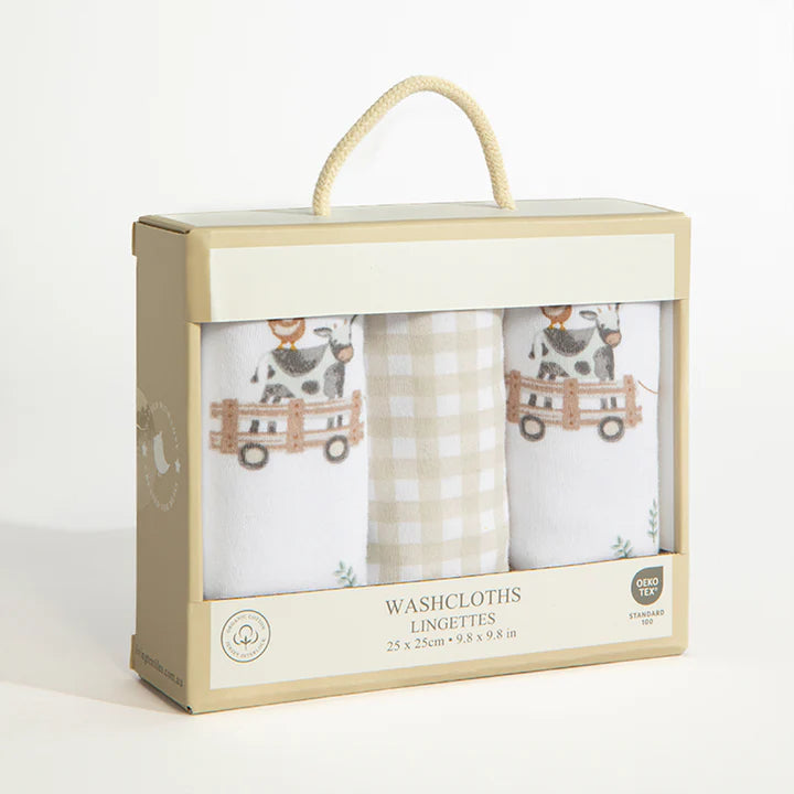 3 Pack Organic Wash Cloths - Tractor Ride