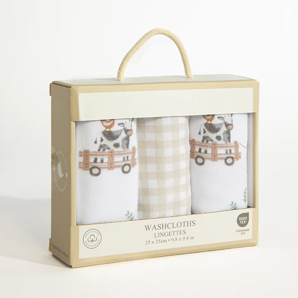 3 Pack Organic Wash Cloths - Tractor Ride