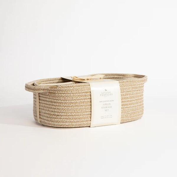 Woven basket with a label on a white background