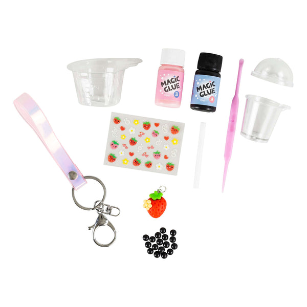 Tiger Tribe - Bag Charm Kit- Strawberry Bubble Tea contents