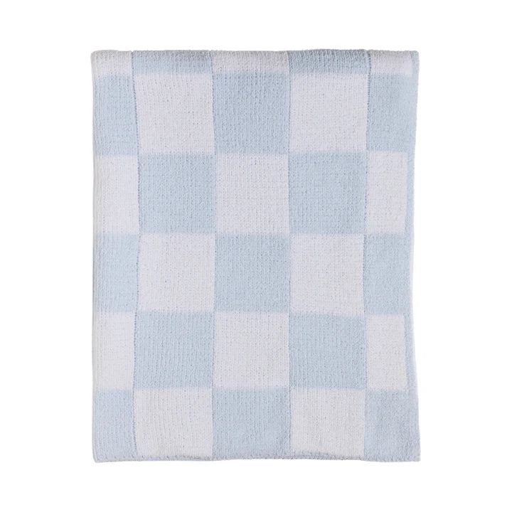 Chenille Blanket - Checkered Blue