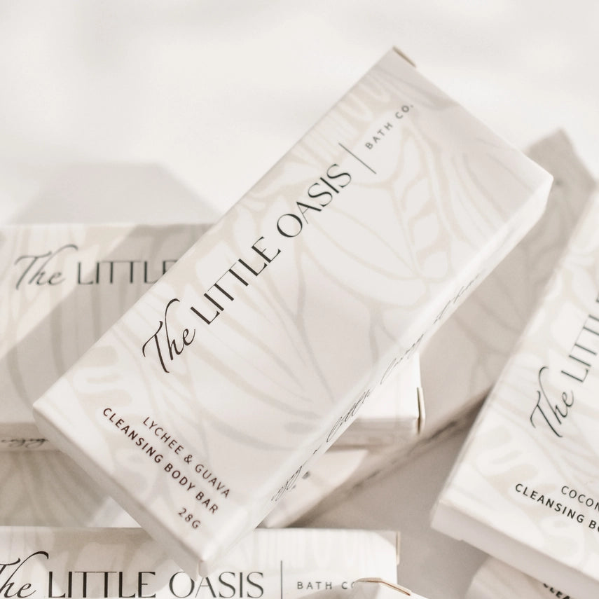 The Little Oasis cleansing body bars on a light background