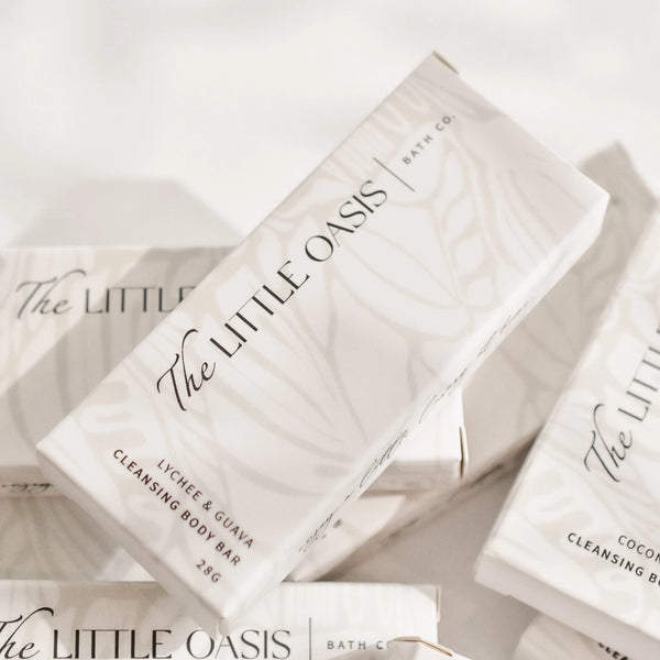 The Little Oasis cleansing body bars on a light background