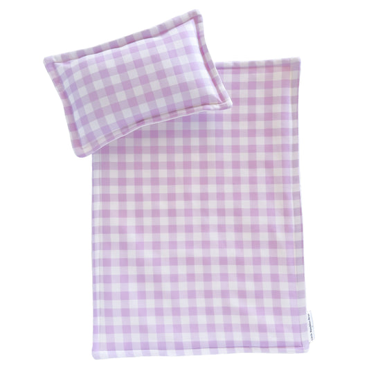 Little Bambino Bear - Doll Bedding Set - Lilac Gingham