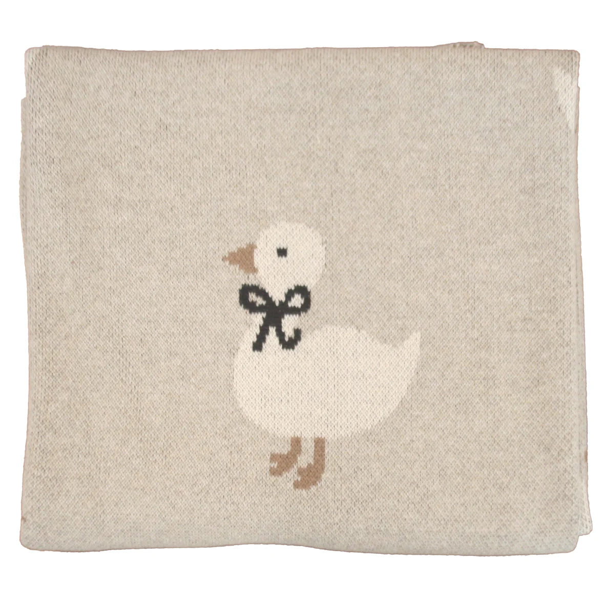 Blanket with a knitted goose design on a beige background