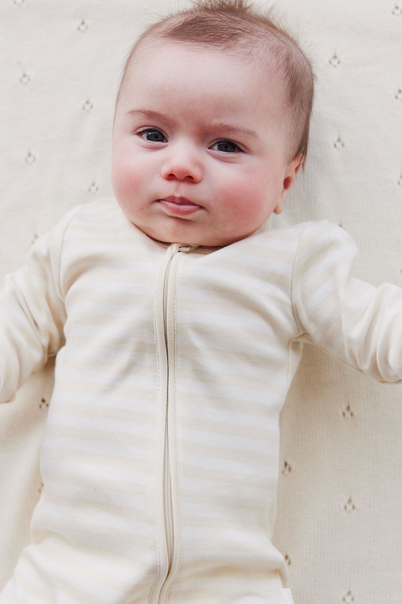 Jamie Kay - Pima Cotton Frankie Zip Onepiece - Oat/Cloud Stripe