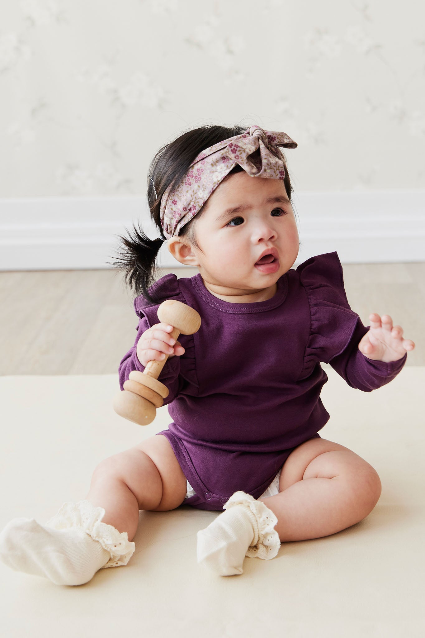 Jamie Kay - Pima Cotton Fleur Long Sleeve Bodysuit - Sugar Plum