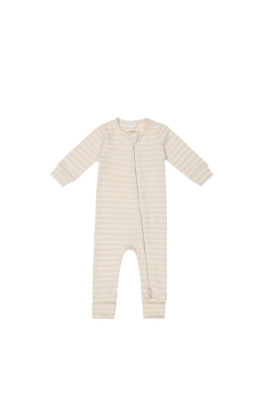 Jamie Kay - Pima Cotton Frankie Zip Onepiece - Oat/Cloud Stripe