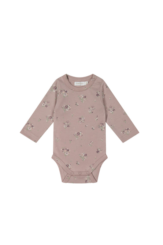 Organic Cotton Long Sleeve Bodysuit - Lauren Floral Fawn