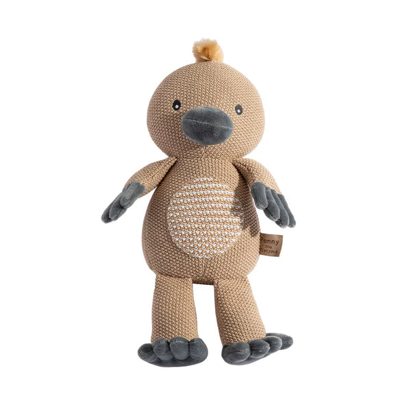 Knitted toy resembling a horse on a light gray background