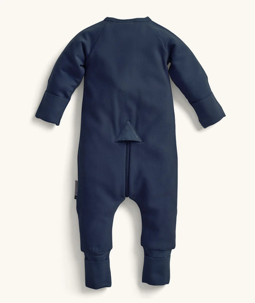 Navy blue baby onesie on a white background