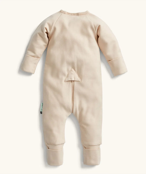 Beige baby onesie on a white background