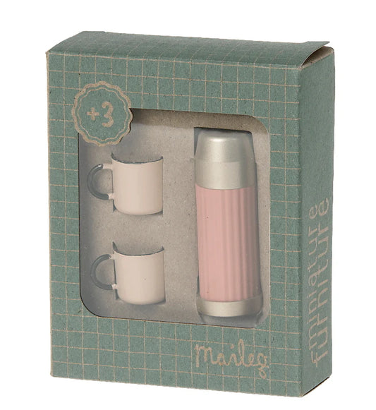 Maileg Miniature Thermos and Cups coral