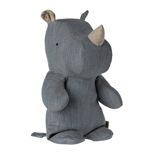 Gray plush toy with animal ears on a white background