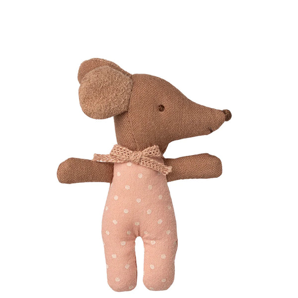 Stuffed animal toy with a pink body and brown head on a white background