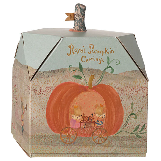 Decorative box designed like a pumpkin carriage with 'Royal Pumpkin Carriage' text on a white background.