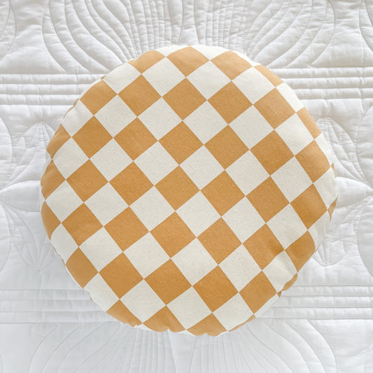 Mustard and White Checkered Round Cushion - Little Bambino Bear