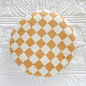 Mustard and White Checkered Round Cushion - Little Bambino Bear