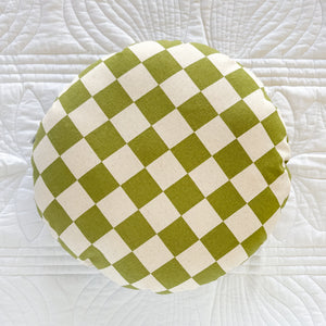 Olive and White Checkered Round Cushion - Little Bambino Bear