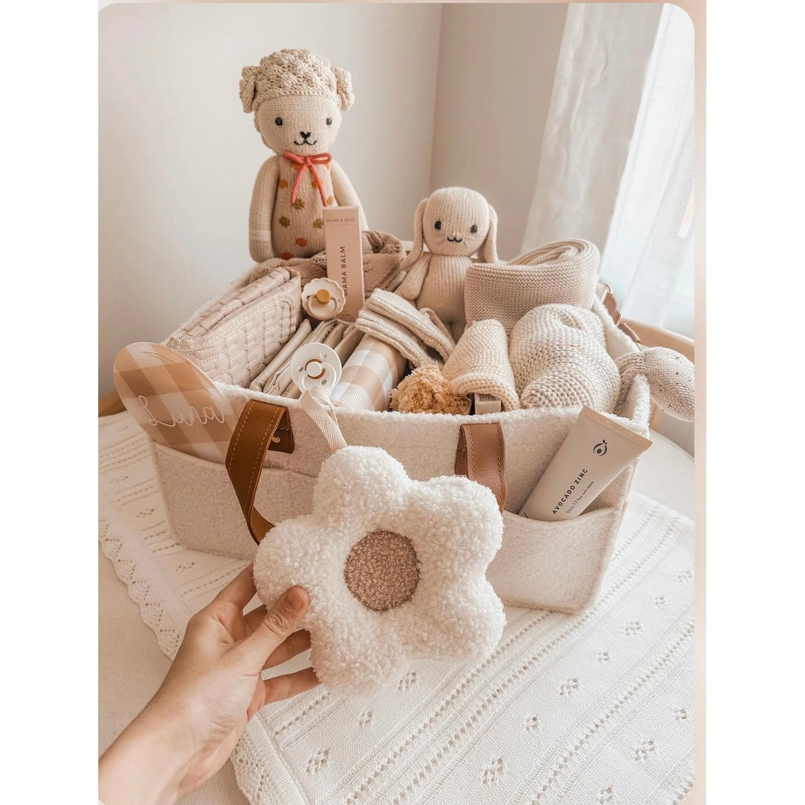 Daisy Pacifier Holder - White with Tan Inner - Millie and Rose