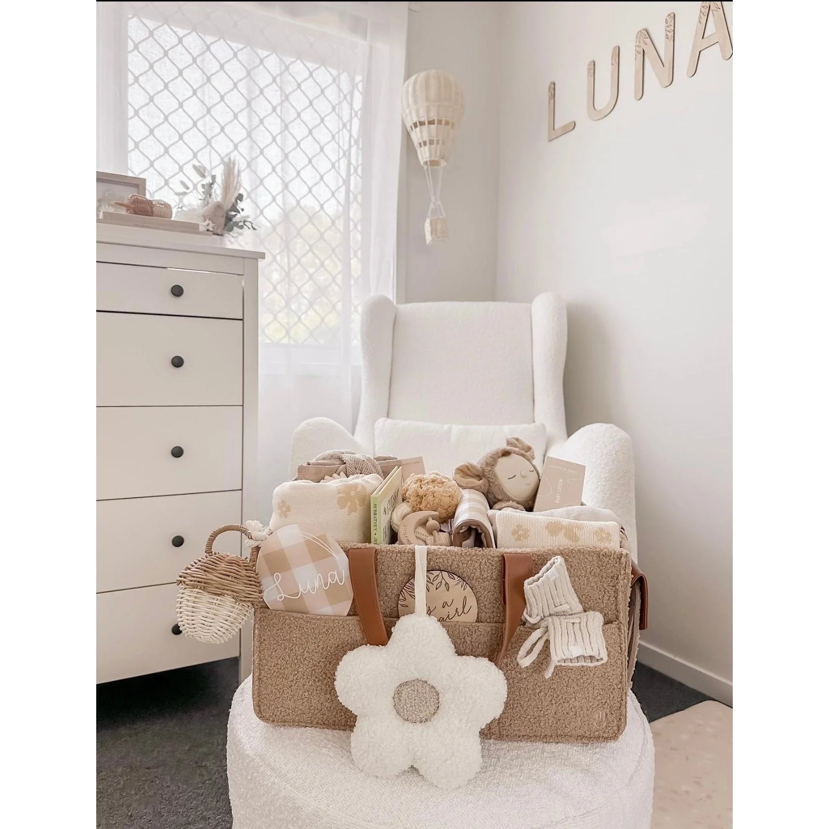 Daisy Pacifier Holder - White with Tan Inner - Millie and Rose