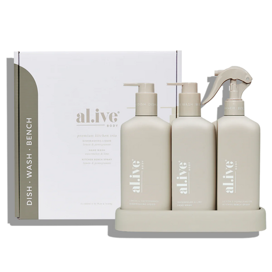 Dishwashing Liquid, Hand Wash & Bench Spray + Tray, Premium Kitchen Trio