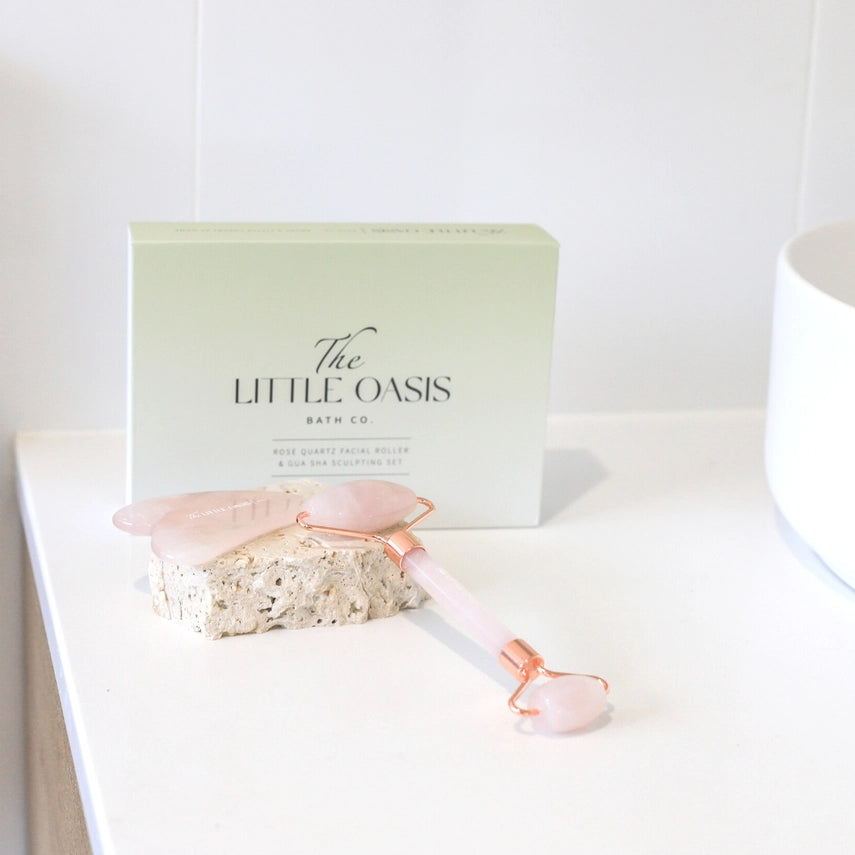 Rose Quartz Facial Roller & Gua Sha Sculpting Set