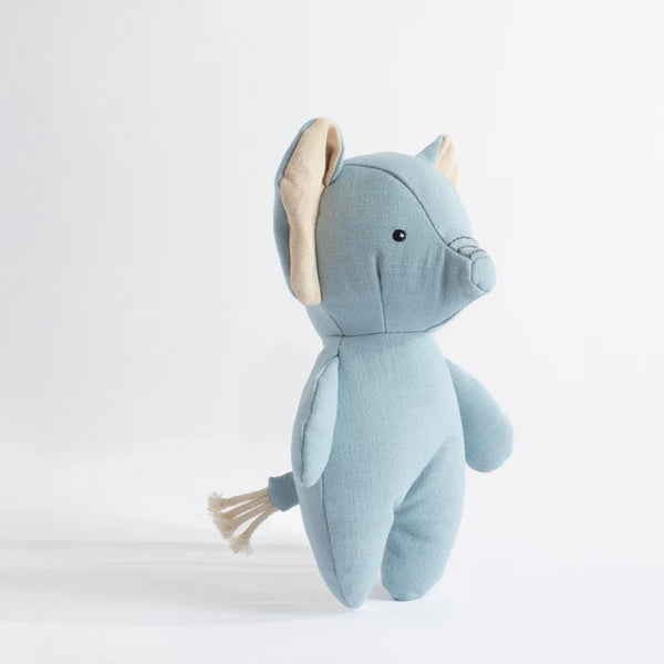 Blue stuffed animal toy on a white background