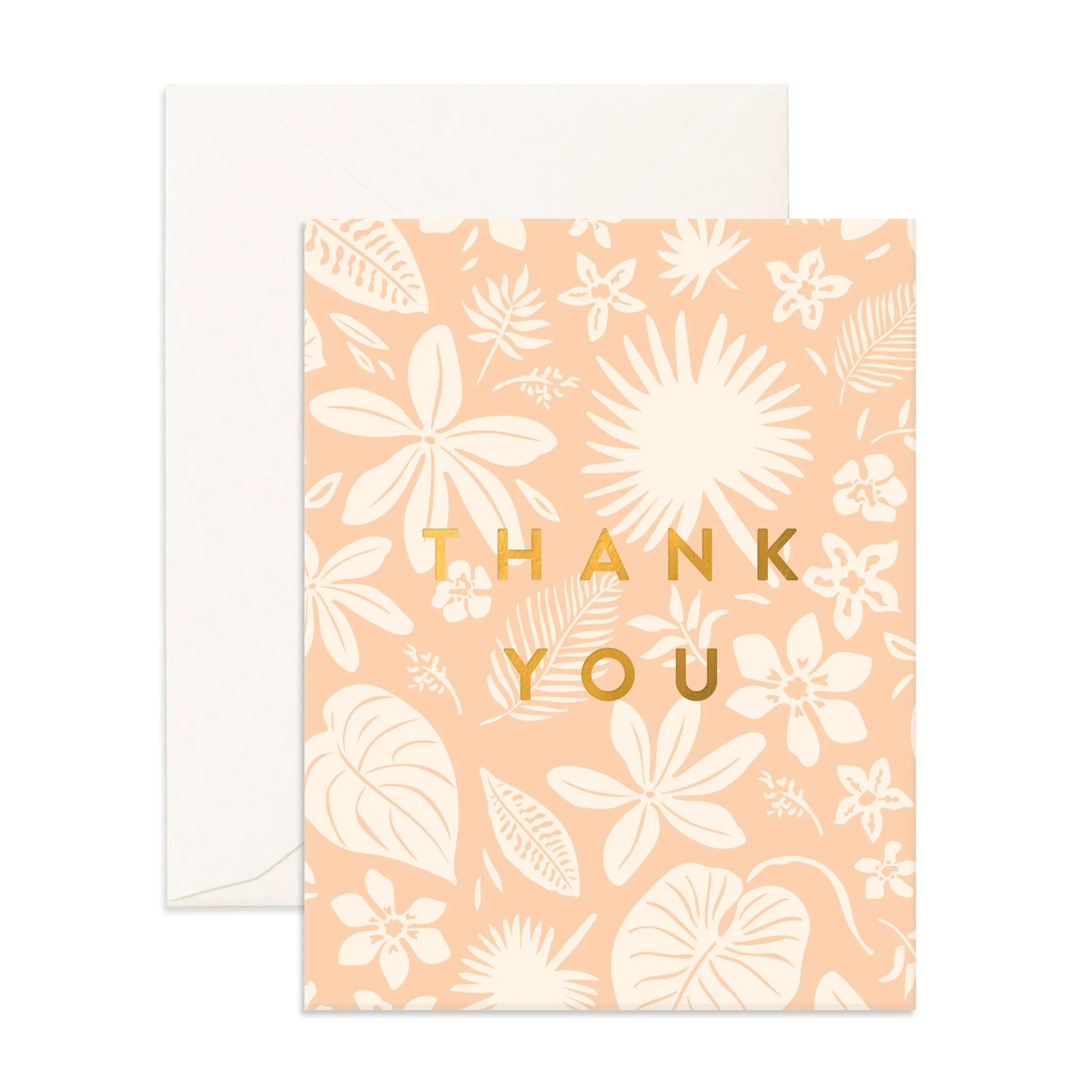 Greeting card with floral pattern and 'Thank You' text on a peach background