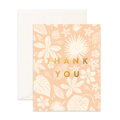 Greeting card with floral pattern and 'Thank You' text on a peach background