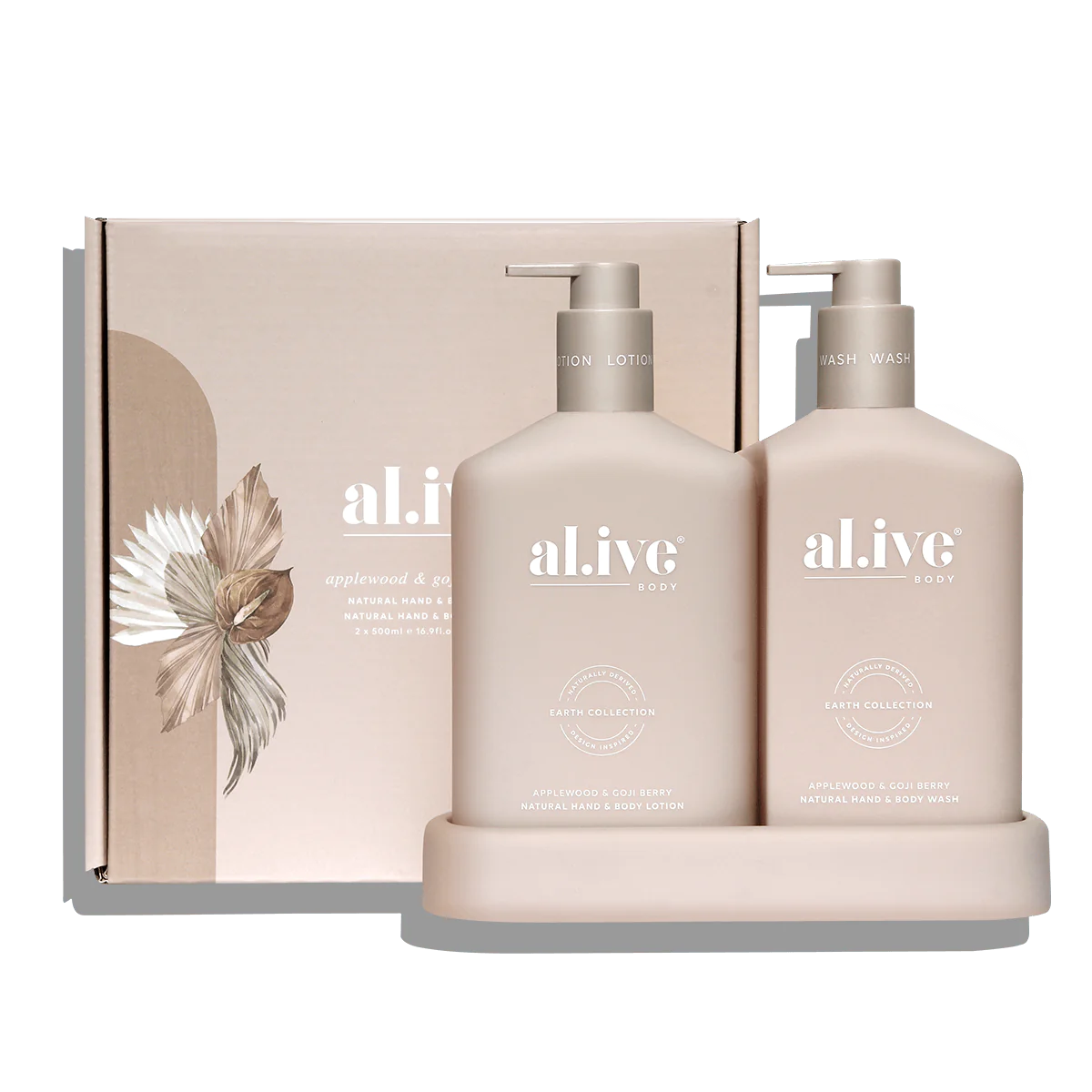 al.ive body - Wash & Lotion Duo + Tray - Applewood & Goji Berry