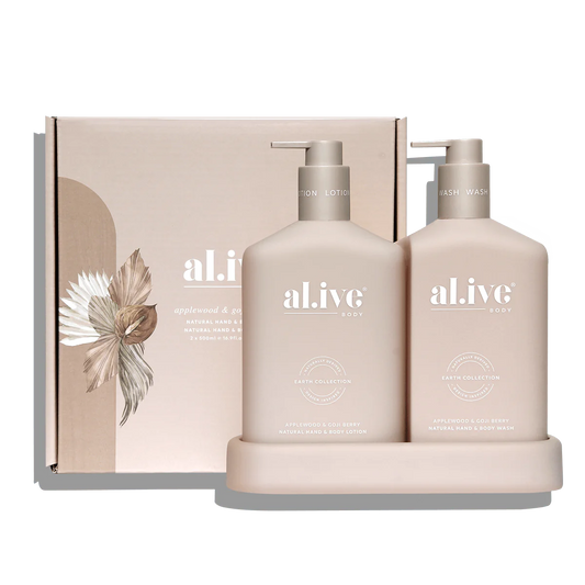 al.ive body - Wash & Lotion Duo + Tray - Applewood & Goji Berry