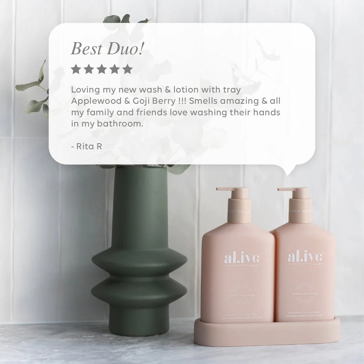 al.ive body - Wash & Lotion Duo + Tray - Applewood & Goji Berry