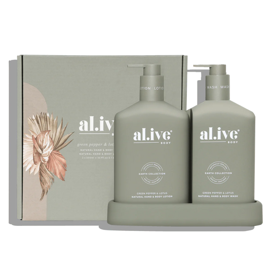 al.ive body - Wash & Lotion Duo + Tray - Green Pepper & Lotus