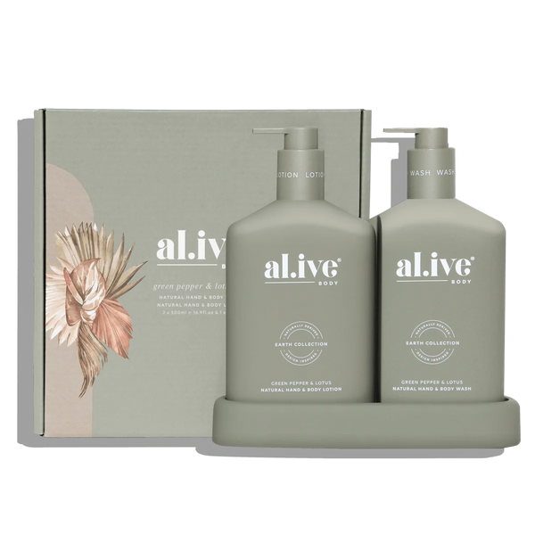 al.ive body - Wash & Lotion Duo + Tray - Green Pepper & Lotus