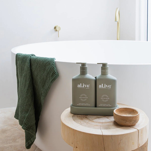 al.ive body - Wash & Lotion Duo + Tray - Green Pepper & Lotus