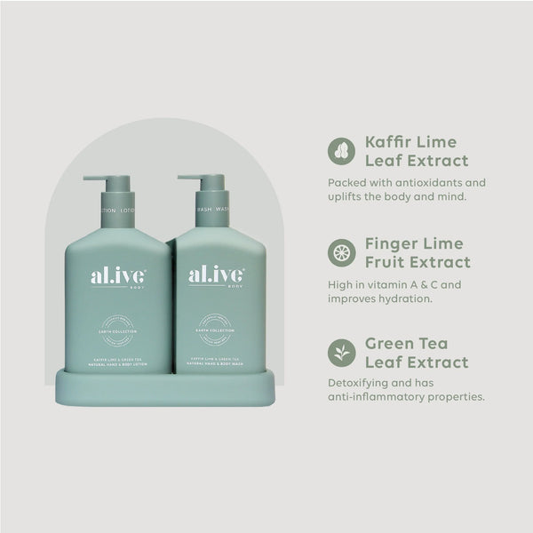 al.ive body - Wash & Lotion Duo + Tray - Kaffir Lime & Green Tea