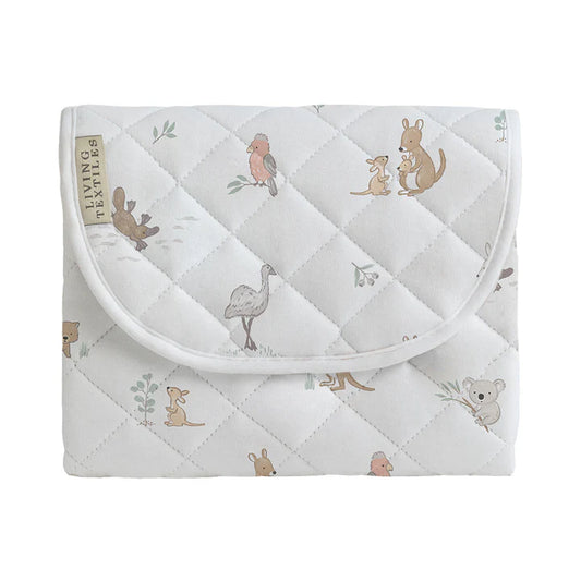 Quilted pouch with animal pattern on a white background